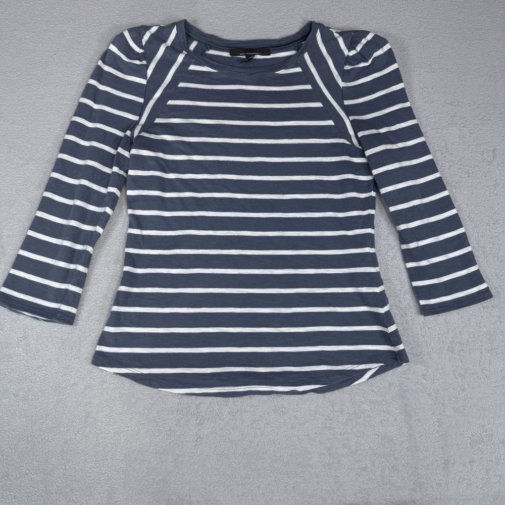 White House Black Market Striped Long Sleeve Boat Neck Top Navy White Size Small